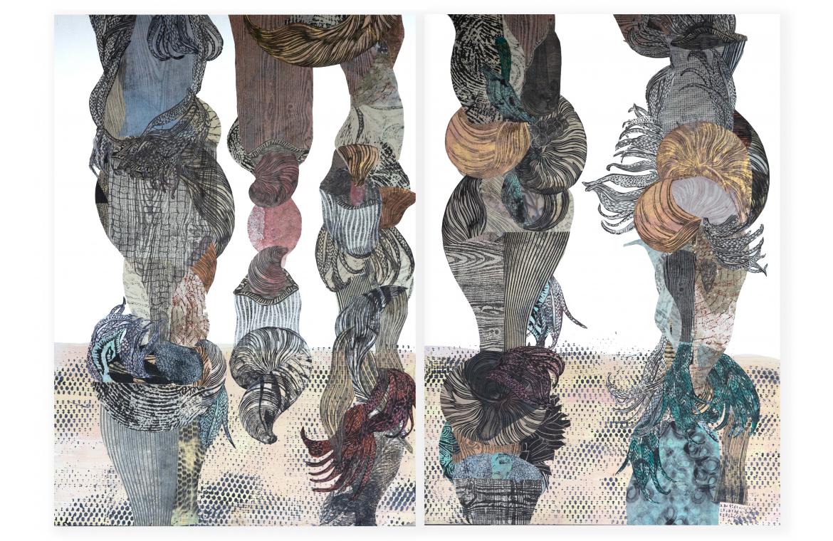 ANEMONI, 2023, dittico, collage su cartoncino, 103x144cm